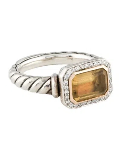 Pre-owned David Yurman Citrine & Diamond Novella Cocktail Ring In Multi