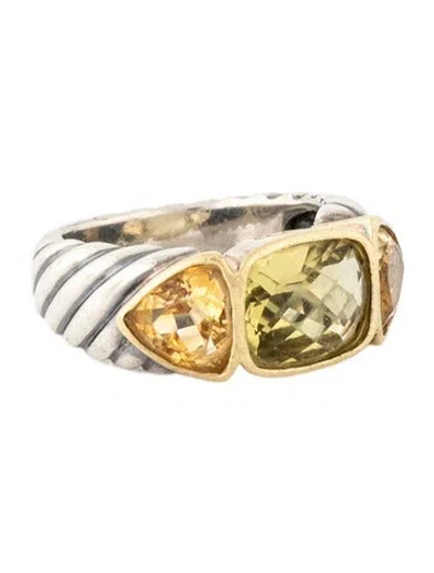 Pre-owned David Yurman Citrine & Quartz Renaissance Band Ring In Multi