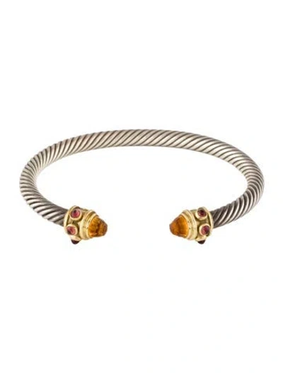 Pre-owned David Yurman Citrine & Rhodolite Renaissance Cuff, 6.75" In Multi