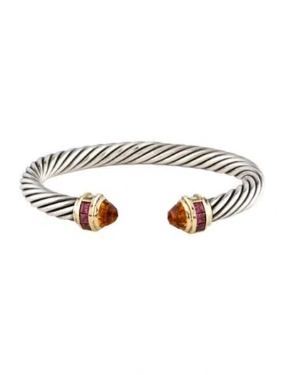 Pre-owned David Yurman Citrine & Rhodolite Renaissance Cuff Bracelet, 6" In Multi