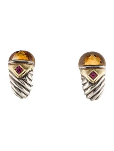 Pre-owned David Yurman Citrine & Tourmaline Renaissance Shrimp Earclips In Multi