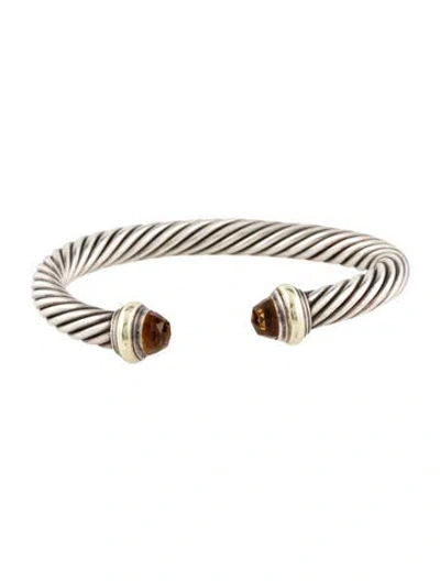 Pre-owned David Yurman Citrine Classic Cable Cuff Bracelet, 6.5" In Orange
