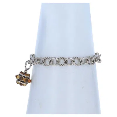 Pre-owned David Yurman Citrine Fancy Cable Chain Charm Bracelet 7" - 925 & Yellow Gold 18k