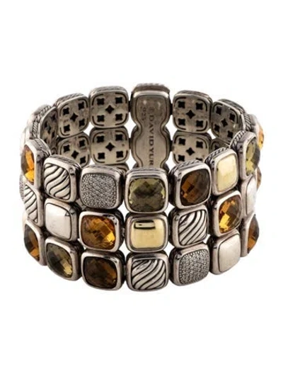 Pre-owned David Yurman Citrine, Prasiolite & Diamond Chiclet Link Bracelet, 7" In Multi