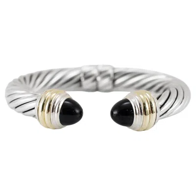 Pre-owned David Yurman Classic Cable 10mm 14k Gold Silver Black Onyx Cuff Bangle Bracelet