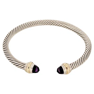 Pre-owned David Yurman Classic Cable Bracelet Sterling Silver With 14k Yellow Gold And Amethyst, 5mm
