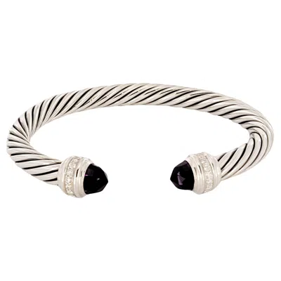 Pre-owned David Yurman Classic Cable Bracelet Sterling Silver With Amethyst And Diamonds, 7mm In Purple