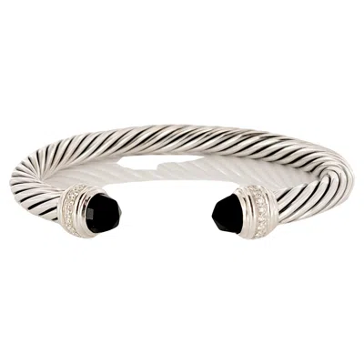 Pre-owned David Yurman Classic Cable Bracelet Sterling Silver With Black Onyx And Diamonds, 7mm