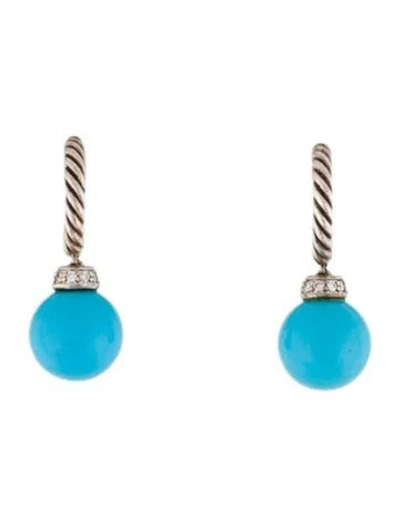 Pre-owned David Yurman Composite Turquoise Solari Hoop Drop Earrings In Multi