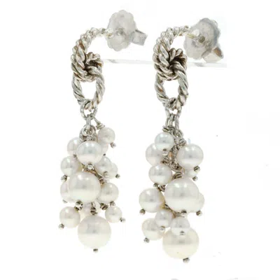 Pre-owned David Yurman Copella Cultured Freshwater Pearls Dangle Earrings Sterling Silver In Multi
