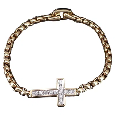Pre-owned David Yurman Cross Station Bracelet 18k Yellow Gold With Diamonds, 5mm