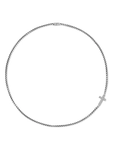 David Yurman Cross Station Diamond Necklace In Silver