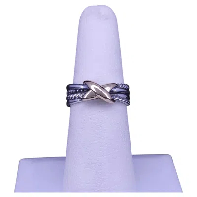 Pre-owned David Yurman Crossover Band Ring In Sterling Silver & 18k Yellow Gold, Size 5.75