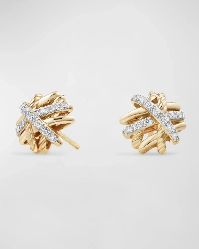 David Yurman Crossover Earrings With Diamonds In 18k Gold, 11mm