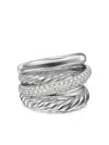 David Yurman Crossover Five Row Diamond Ring In Silver