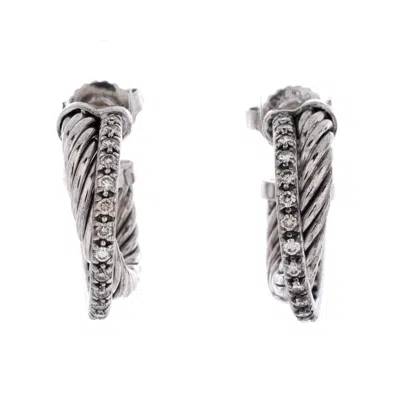 David Yurman Crossover Hoop Earrings Sterling Silver With Diamonds Small In Multi