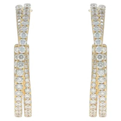 Pre-owned David Yurman Crossover Pave Diamond Hoop Earrings Yellowgold 18k 3.31ctw Pierced In Multi