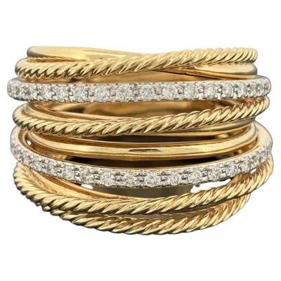Pre-owned David Yurman Crossover Ring 18k Yellow Gold Diamond, 16.5mm