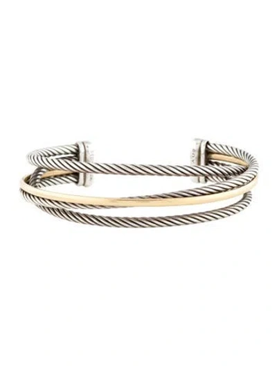 Pre-owned David Yurman Crossover Three-row Cuff Bracelet, 6.25" In Multi