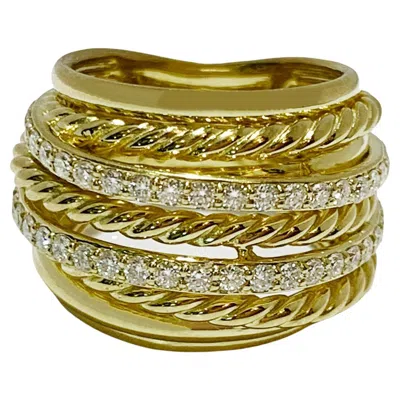 Pre-owned David Yurman Crossover Wide Ring In 18k Yellow Gold With Diamonds Size 4.5