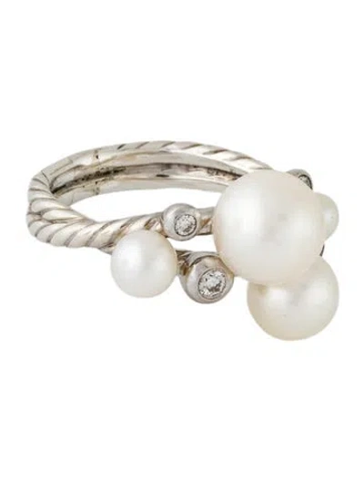 Pre-owned David Yurman Cultured Pearl & Diamond Cluster Ring In Multicolor