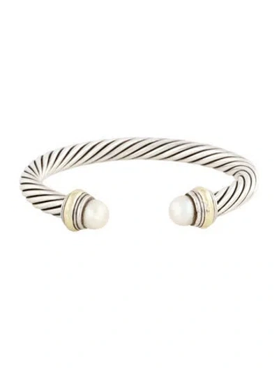 Pre-owned David Yurman Cultured Pearl Cable Classic Cuff Bracelet In Multicolor
