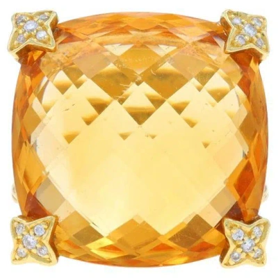 Pre-owned David Yurman Cushion On Point Citrine Diamond Ring Yellow Gold 18k .12ctw
