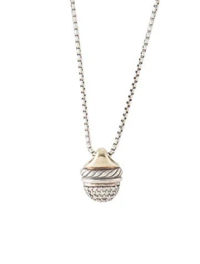 Pre-owned David Yurman Diamond Acorn Pendant Necklace, 18" In Multicolor