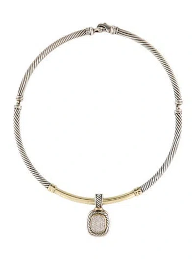 Pre-owned David Yurman Diamond Albion Pendant W/ Two-tone Metro Collar, 17" In Multi