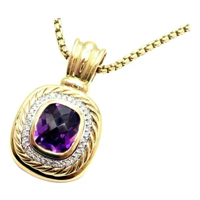 Pre-owned David Yurman Diamond Amethyst Large Cable Pendant Chain Yellow Gold Necklace