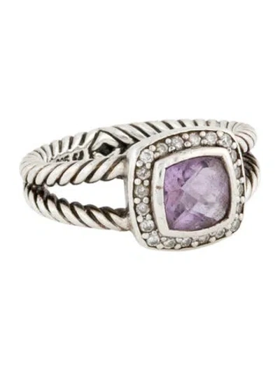Pre-owned David Yurman Diamond & Amethyst Petite Albion Cocktail Ring In Multi