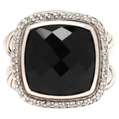 Pre-owned David Yurman Diamond And Black Onyx Statement Ring, Sterling Silver, Size 6.5
