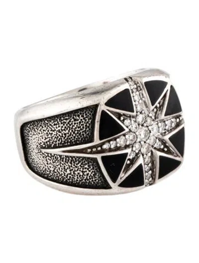 Pre-owned David Yurman Diamond & Enamel Maritime North Star Signet Ring In Black