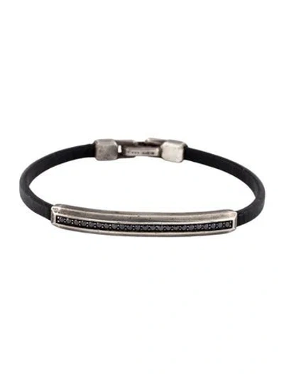 Pre-owned David Yurman Diamond & Leather Id Bracelet, 7.25" In Black