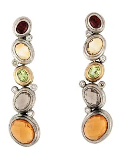 Pre-owned David Yurman Diamond & Multipstone Mosaic Drop Earrings In Multicolor
