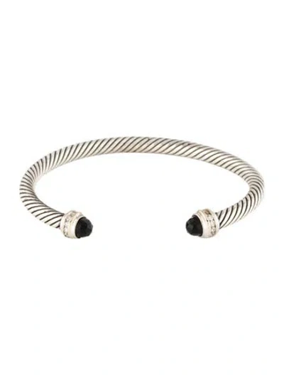 Pre-owned David Yurman Diamond & Onyx Classic Cable Bracelet, 7" In Multi