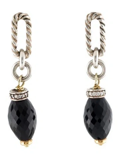 Pre-owned David Yurman Diamond & Onyx Figaro Drop Earrings In Multi