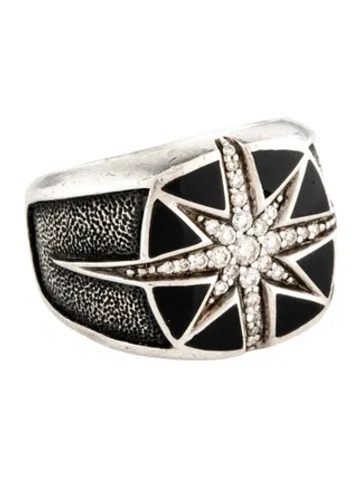 Pre-owned David Yurman Diamond & Onyx Maritime North Star Signet Ring In Multicolor