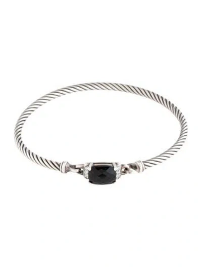 Pre-owned David Yurman Diamond & Onyx Petite Wheaton Bracelet, 6.5" In Multi