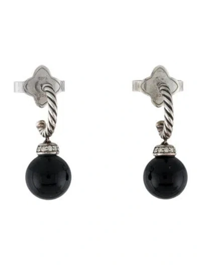 Pre-owned David Yurman Diamond & Onyx Solari Drop Earrings In Multi
