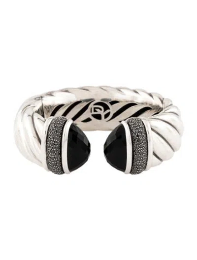 Pre-owned David Yurman Diamond & Onyx Wide Waverly Cuff Bracelet, 6.25" In Multi