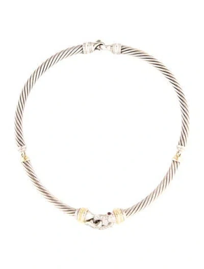 Pre-owned David Yurman Diamond & Rhodolite Cable Collar Necklace In Multicolor