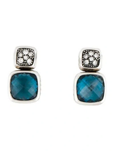 Pre-owned David Yurman Diamond & Topaz Chiclet Drop Earrings In Multi