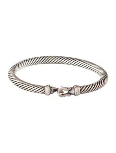 Pre-owned David Yurman Diamond Buckle Classic Cable Bangle Bracelet, 6" In Multicolor
