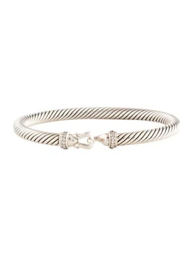 Pre-owned David Yurman Diamond Buckle Classic Cable Bracelet, 6.75" In Multicolor