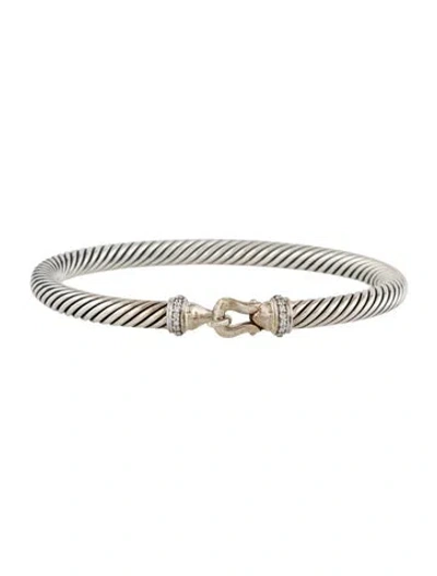 Pre-owned David Yurman Diamond Buckle Classic Cable Bracelet, 6.75" In Multicolor