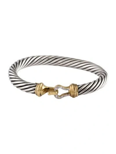 Pre-owned David Yurman Diamond Buckle Classic Cable Bracelet In Multi