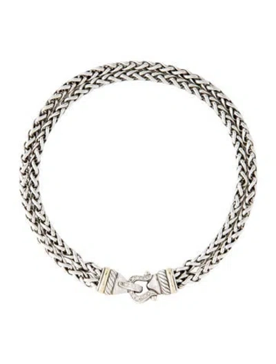 Pre-owned David Yurman Diamond Buckle Double Wheat Chain Necklace, 15.5" In Multicolor