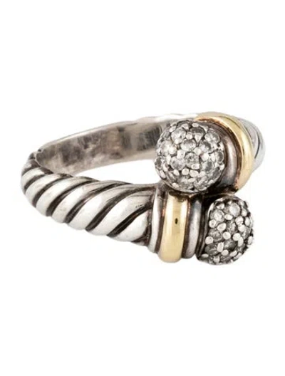 Pre-owned David Yurman Diamond Bypass Cable Cocktail Ring In Multicolor