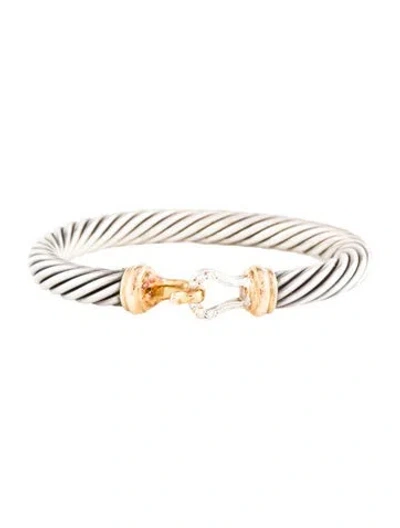 Pre-owned David Yurman Diamond Cable Buckle Bangle Bracelet, 6.25" In Multi